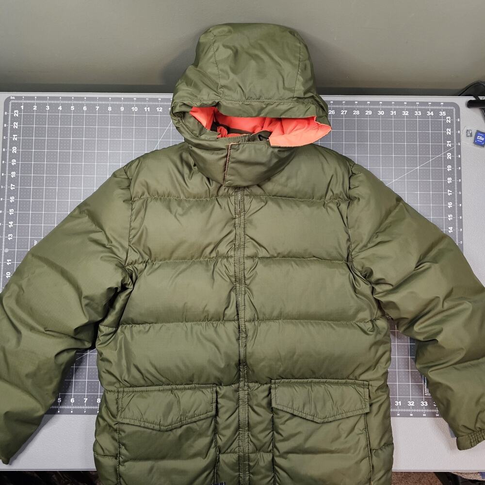 Vintage Sears Down Jacket Medium Puffer Reversible Green Orange Hooded Work 70s